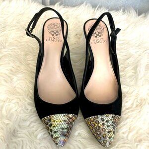 Vince Camuto Stanton Cap Toe Snake skin slingback heels